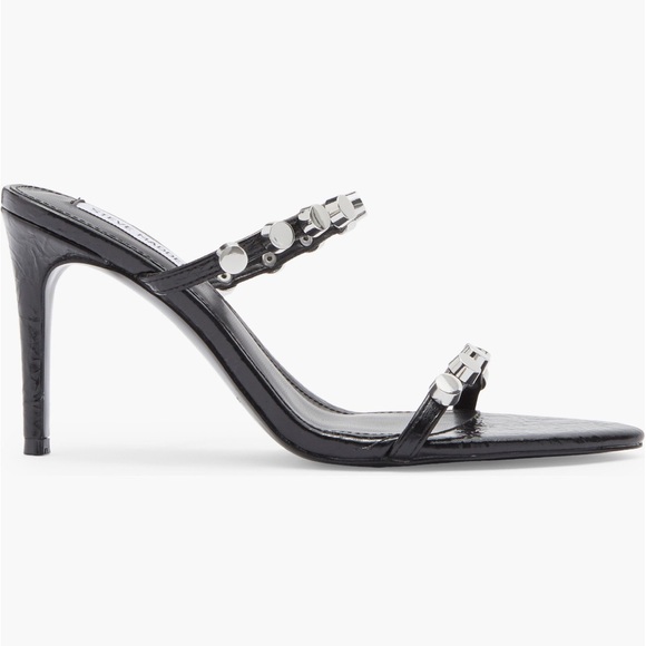 New! Steve Madden Black Heels with Silver Accent Studs Sandals Various Sizes - Picture 4 of 16
